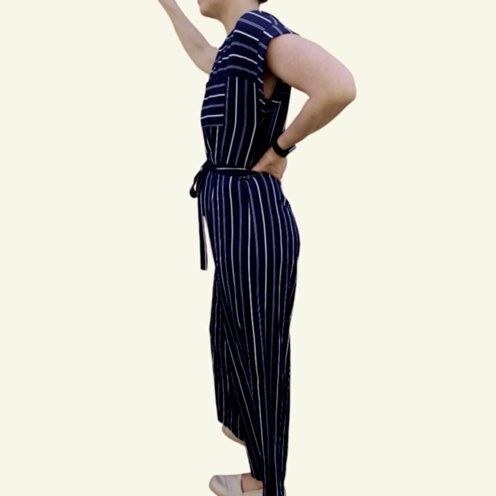 Monteau Jumpsuit Wide Leg Navy Blue White Stripe Size XL - Picture 2 of 6